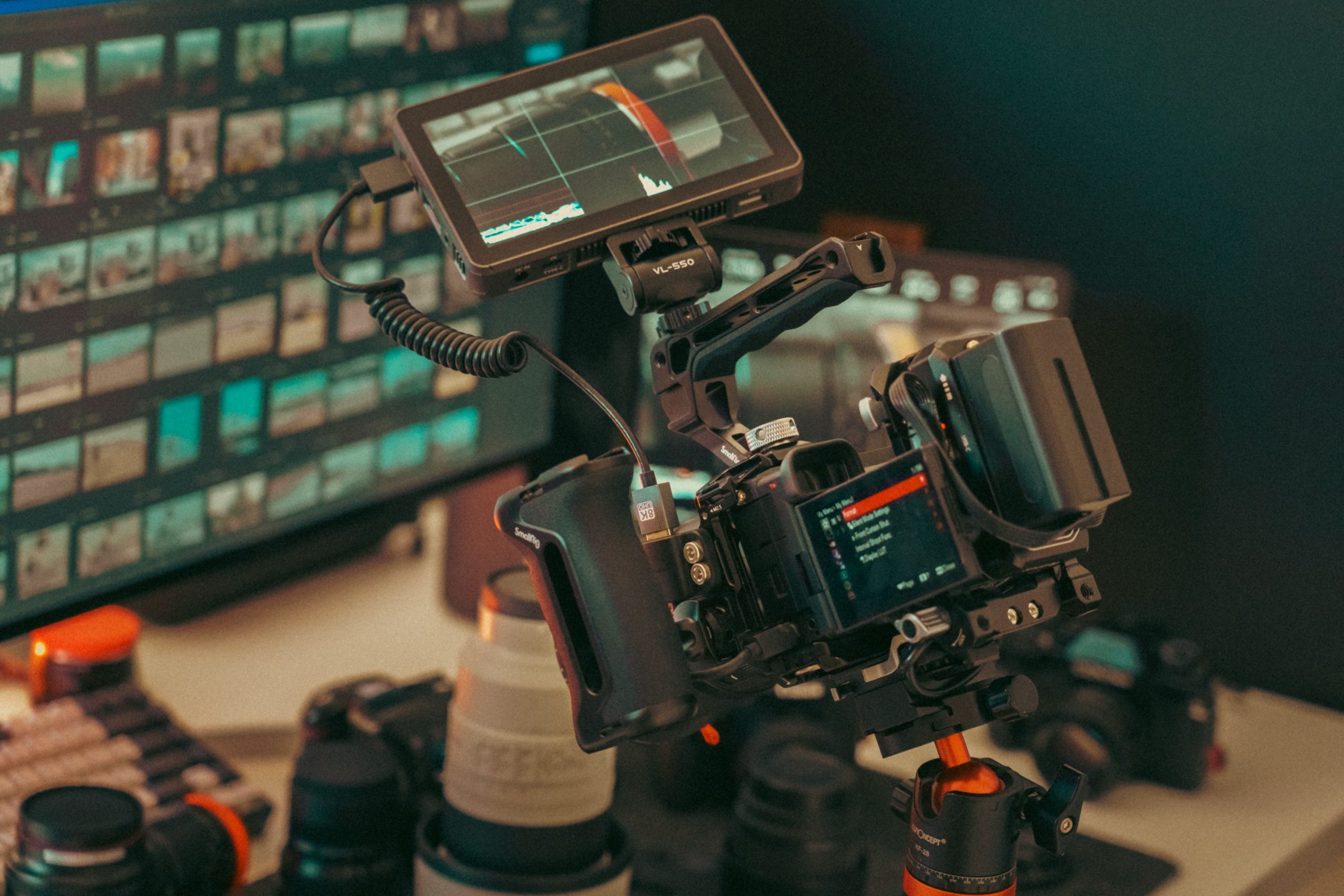 pexels photo 33899322 33899322 A professional video setup featuring a camera, monitor, and various gear, ready for studio filming.